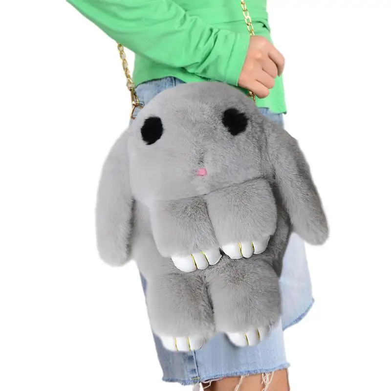 Сумка с кроликом, детская сумка с плюшевыми заячьими ушками, детская сумка с заячьими ушками, милая плюшевая сумка через плечо с регулируемым ремешком-цепочкой, женская