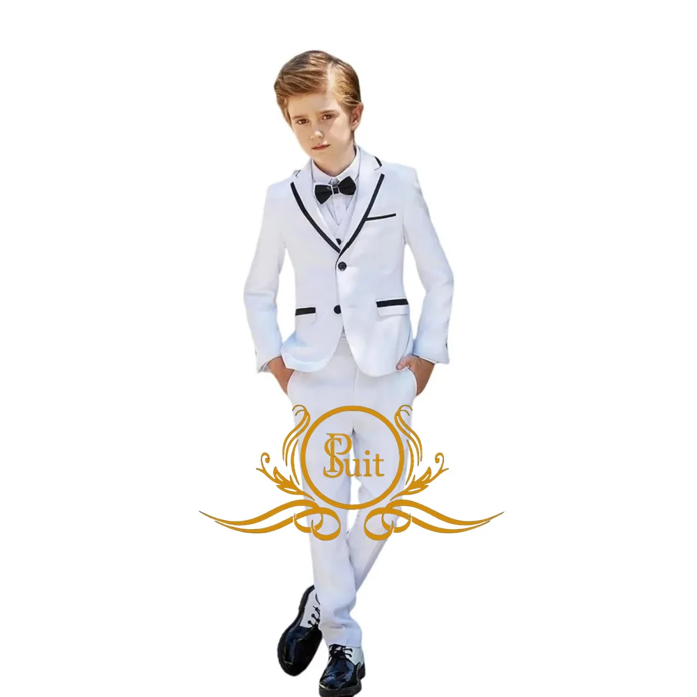 Детский свадебный костюм Приталенный формальный комплект из 3 предметов, детский смокинг, костюмы для званого ужина для мальчика