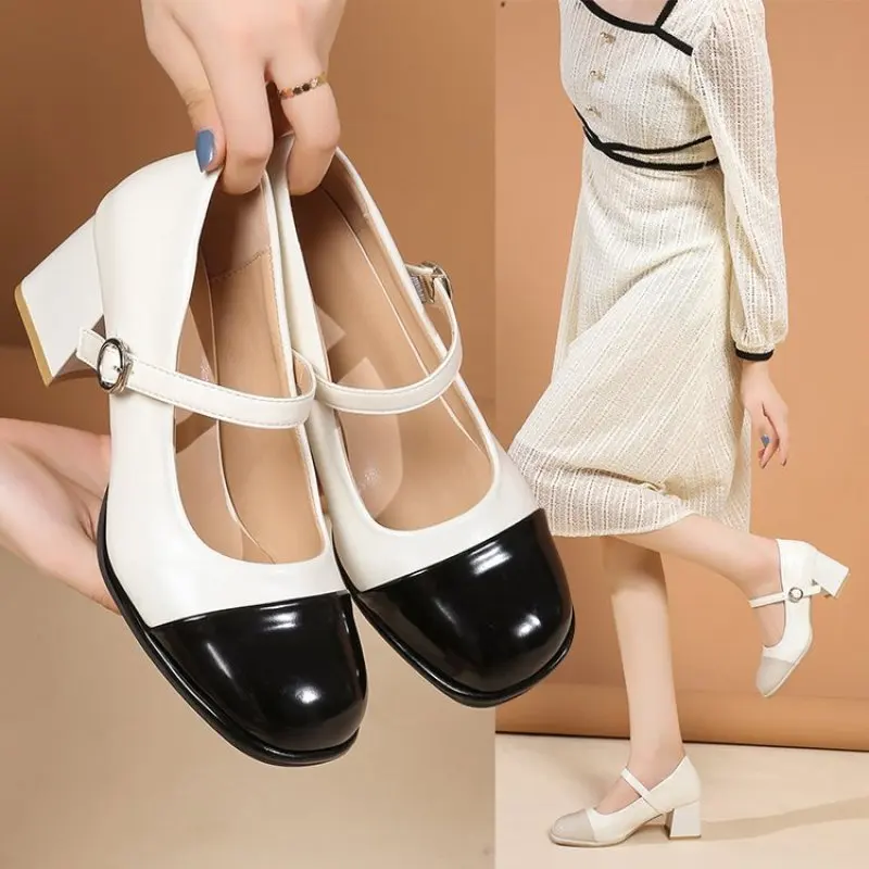 2023, Новые женские туфли на низком каблуке с квадратным носком, туфли-лодочки Mary Janes в стиле ретро, повседневные весенне-осенние женские повседневные туфли, размер 35-40