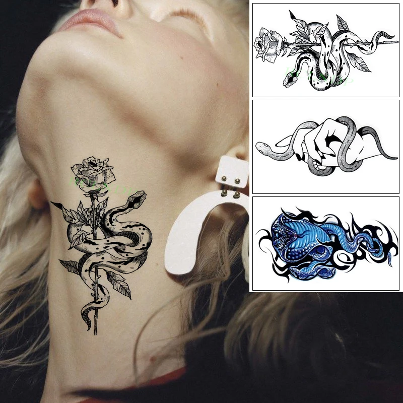 Водонепроницаемая временная татуировка-наклейка Цветок Змея Боди-арт Поддельная татуировка Флэш-тату Нога Рука стопа для женщин мужчин