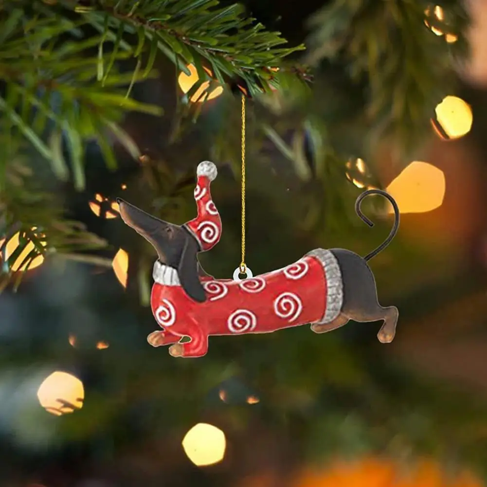 Украшение в виде Рождественской елки, Акриловая подвеска в виде собаки, яркие 3D подвески в виде рождественской елки в виде таксы с ремешками, веселая вечеринка на праздники
