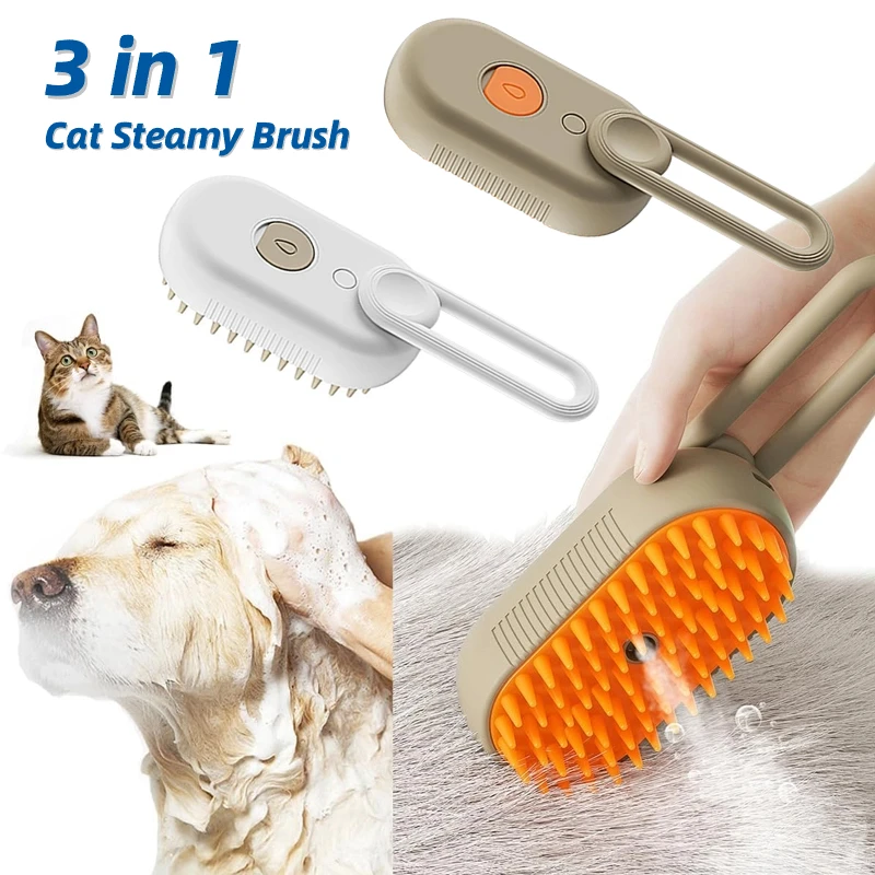 Портативная паровая щетка для кошек 3 в 1, электрическая щетка для кошек с защитой от брызг, Выдвижная ручка, щетка для массажа для удаления шерсти домашних животных