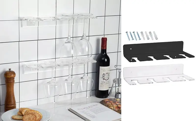 Полки из акрилового стекла, держатель для бокалов для вина, Подвесная стойка для барных инструментов под шкафом, экономия места в узких помещениях кухни
