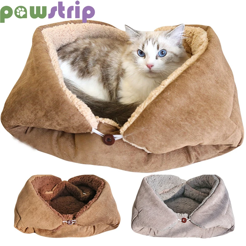 Кровать для кошки, зимний теплый вельветовый коврик для сна домашних животных, Сгущающее складное одеяло для котенка, щенка, Успокаивающее, Улучшает сон, Товары для домашних животных
