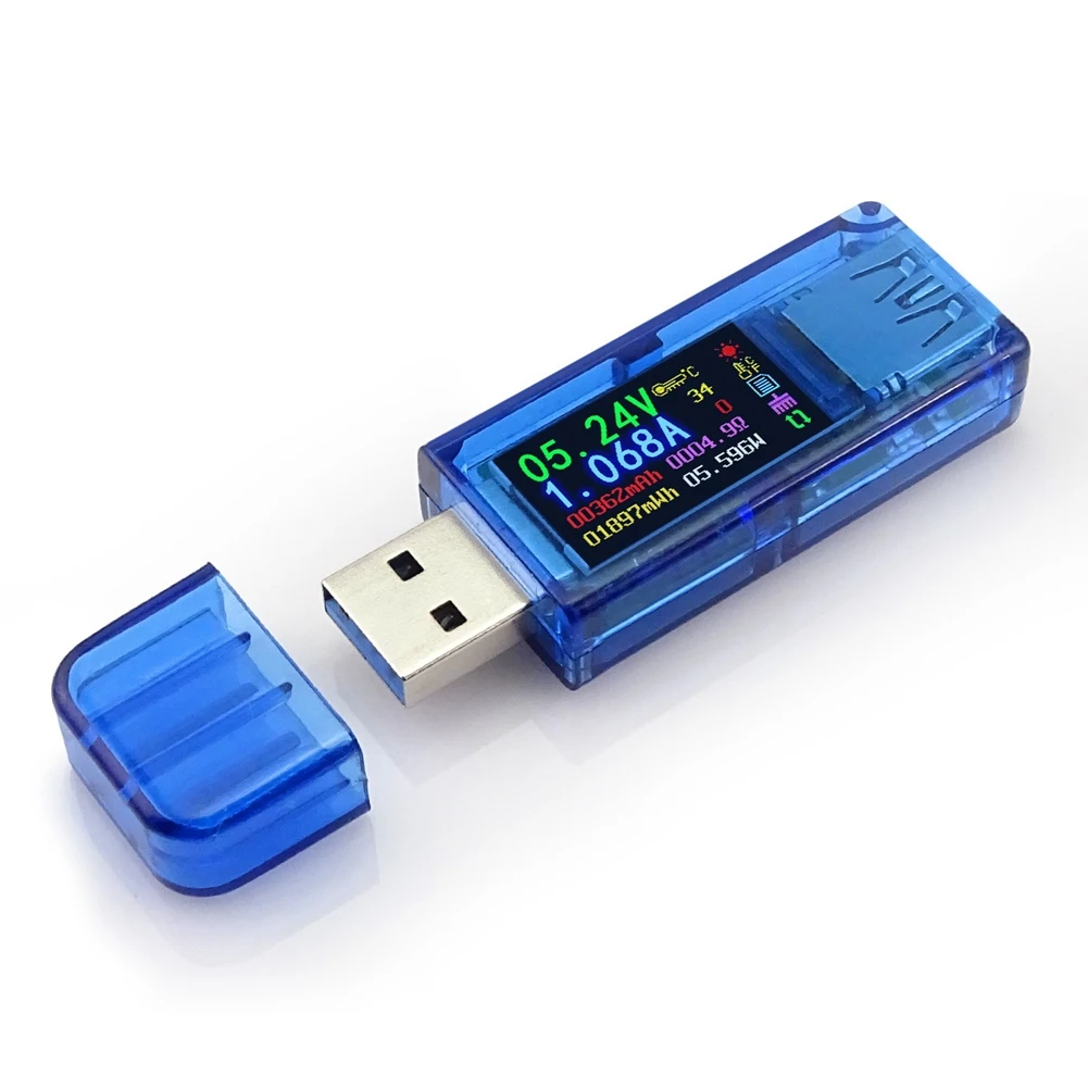 RIDEN AT34 USB 3.0 Цветной ЖК-вольтметр Амперметр Измеритель напряжения тока Мультиметр Заряд аккумулятора Блок питания USB Тестер
