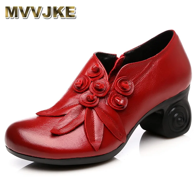 Женские туфли-лодочки MVVJKE Flower из натуральной кожи на высоком каблуке, женская мягкая осенняя офисная обувь ручной работы E168