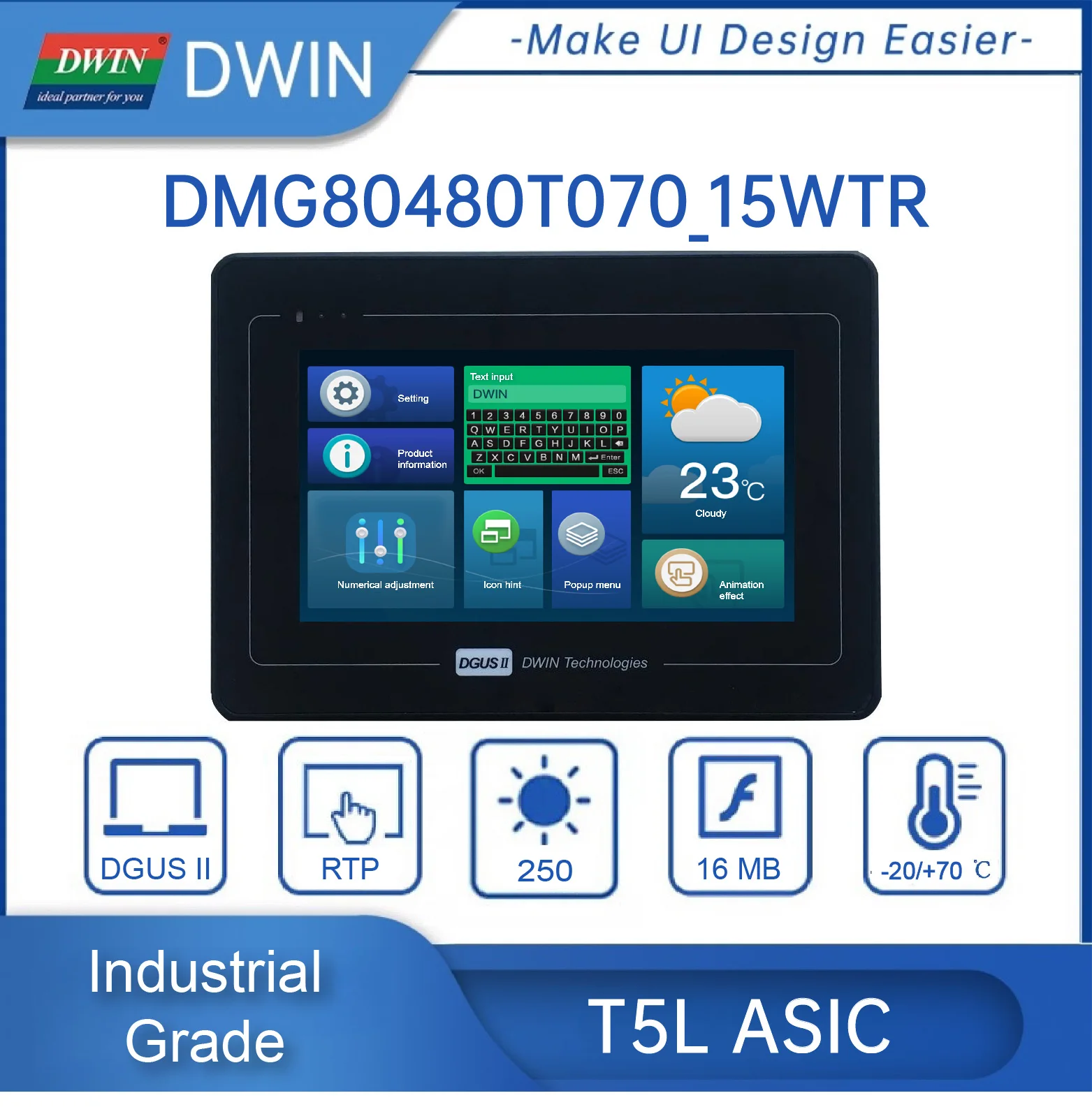 7-Дюймовый 800 * 480 Пикселей С Разрешением 16,7 М Цветов HMI TN TFT ЖК-дисплей с Сенсорной панелью DMG80480T070_15WTR