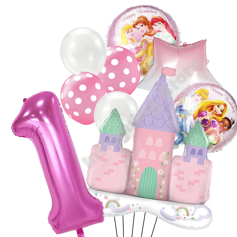 Замок принцессы Диснея 1-й и 2-й Номер Набор воздушных шаров для розовой вечеринки по случаю Дня рождения Украшения для дома для девочек Детский душ Для вечеринки в честь Дня рождения