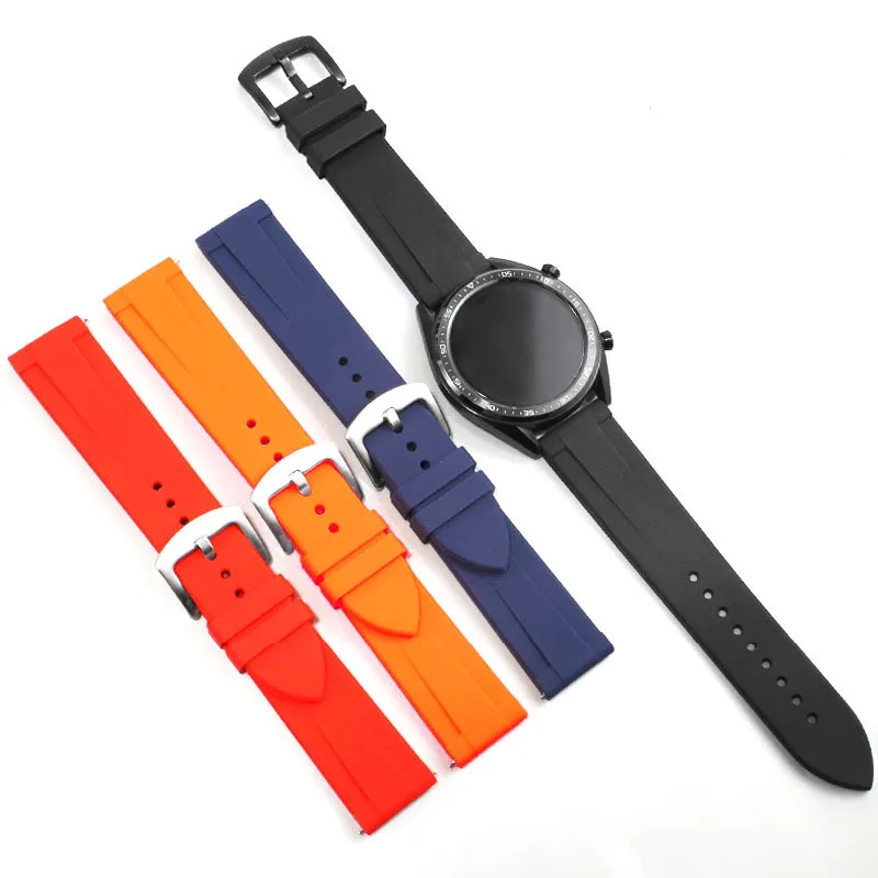 20мм 22мм Силиконовый ремешок для Samsung Huawei Seiko Watch Быстроразъемный браслет Универсальный водонепроницаемый ремешок для часов для дайвинга