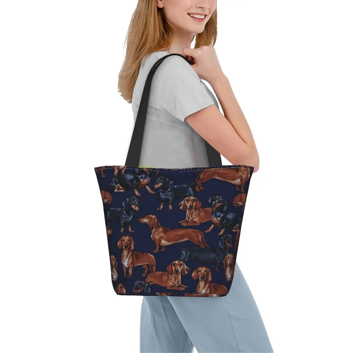 Милые собаки-таксы, дизайнерская женская сумка для покупок, простые модные сумки на молнии, сумки через плечо большой емкости для женщин