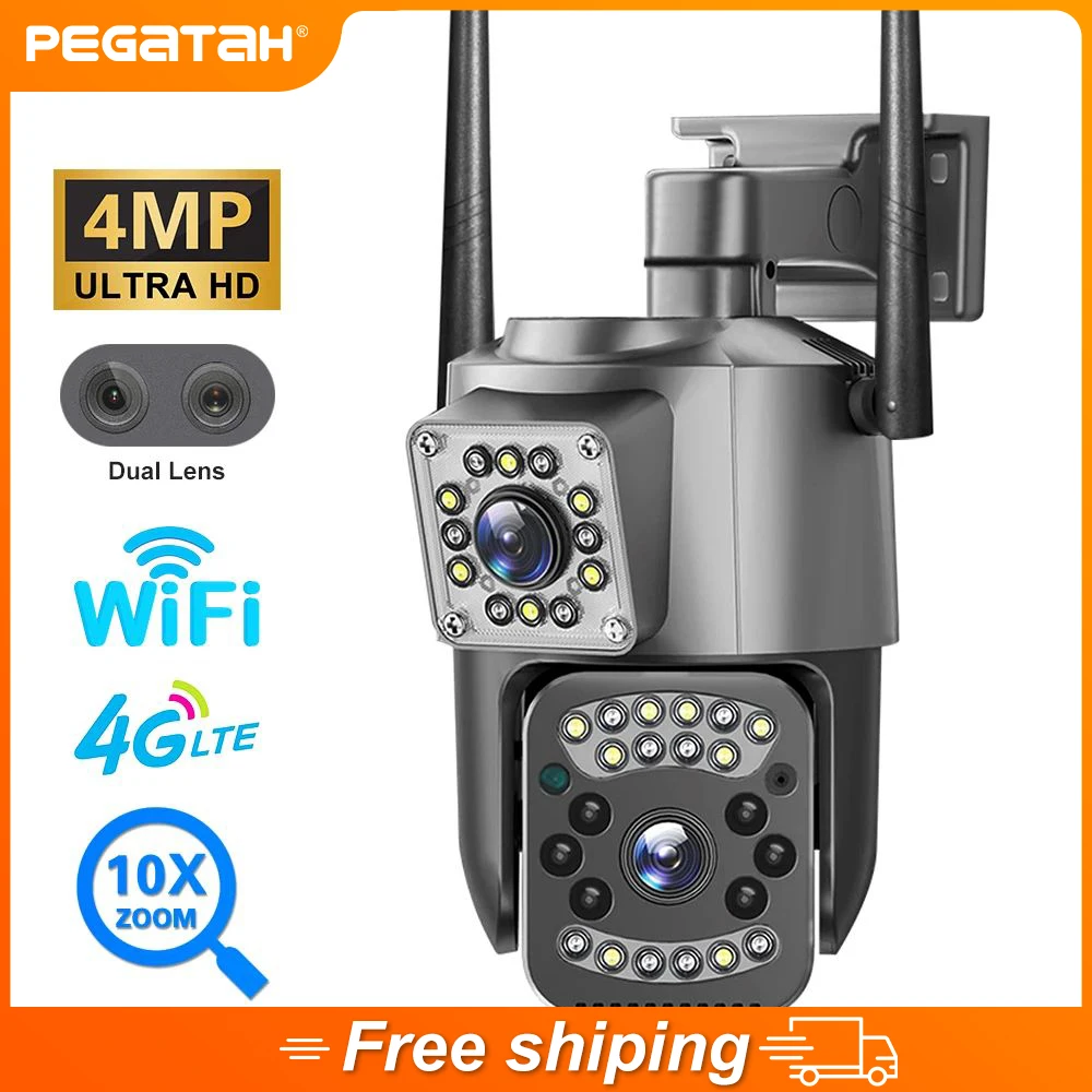 4MP 2K PTZ IP-Камера Wifi 4G Sim-Карта С Двойным Объективом и 10-кратным Зумом Наружная Камера Безопасности Ночного Видения Камеры Видеонаблюдения CCTV V380 Pro