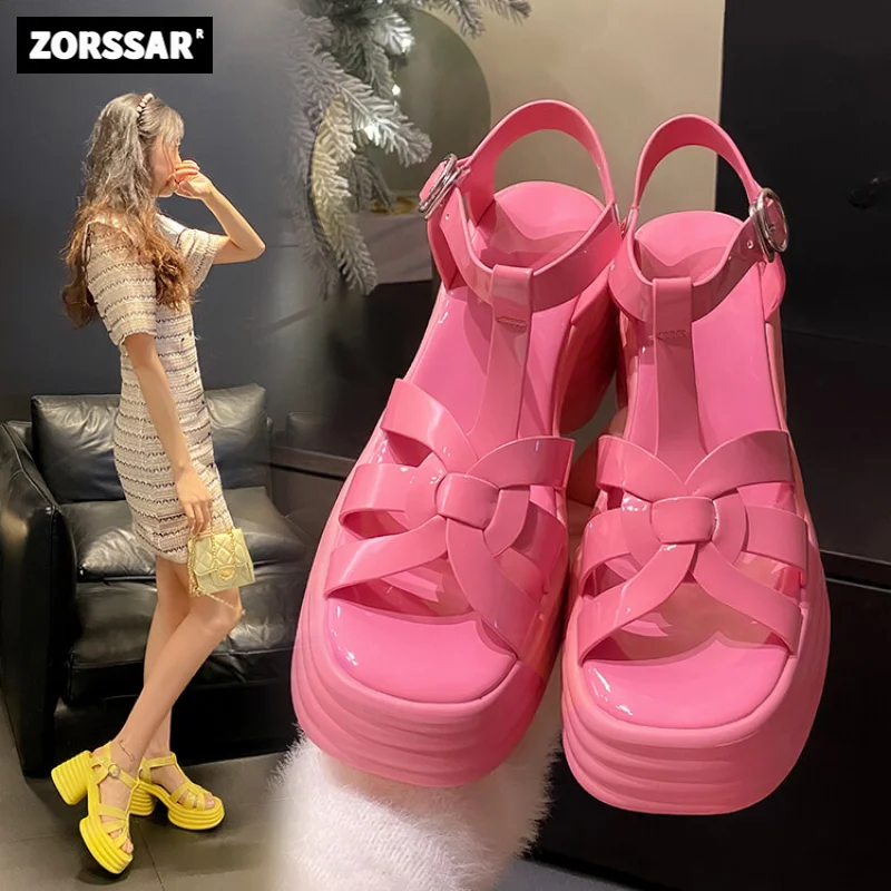 Женские босоножки с закрытым носком 2023, Летние новые женские римские сандалии для отдыха, модная плетеная женская обувь на толстой подошве, сандалии на платформе