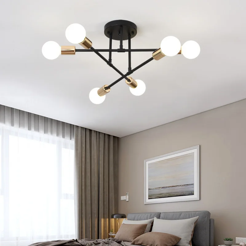 Подвесной светильник в скандинавском минималистичном стиле, подвесная лампа E27, светодиодная люстра, подходящая для спальни, гостиной, украшения из черного золота.