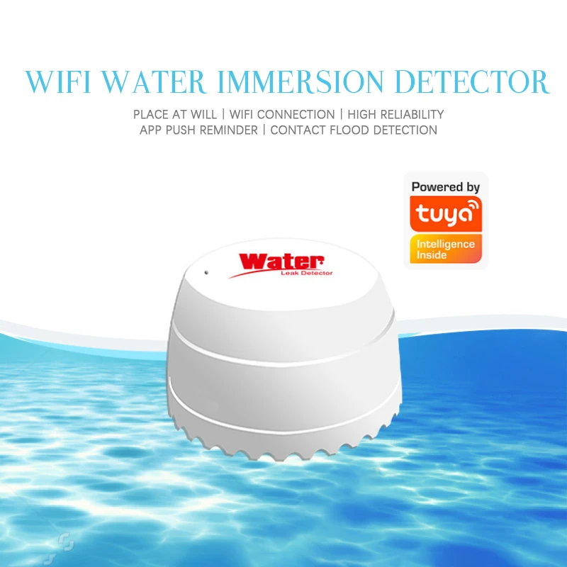 Wi-Fi Детектор воды Датчик утечки Охранная сигнализация Звуковой детектор утечки Приложение Tuya Smart Life Оповещение о наводнении Сигнализация переполнения Умный дом