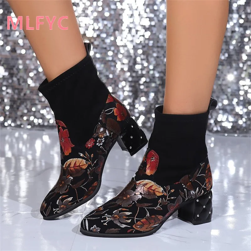 Осенне-зимние женские ботинки в стиле ретро средней длины, европейская и американская мода, новые сапоги на толстом каблуке, женская обувь