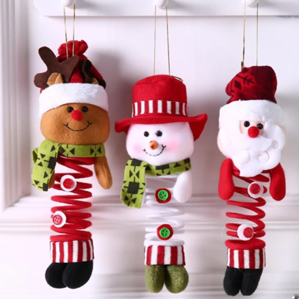 Рождественская Весенняя кукла Санта-Клаус, Снеговик, Подвеска с Лосем, Рождественская Качающаяся Весенняя Кукла Санта-Клаус, Украшения для Рождественской елки