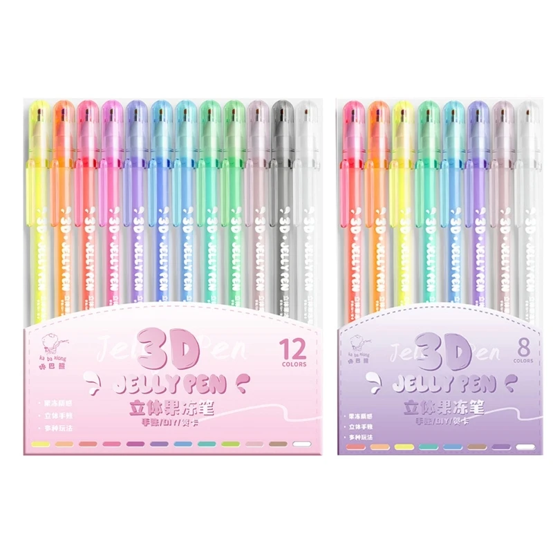 3D желейные ручки, 8/12 цветов, гелевые ручки карамельного цвета, художественные принадлежности, Маркерные ручки 96BA