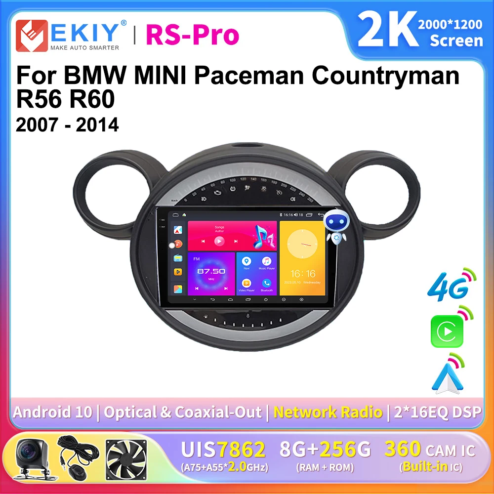 EKIY CarPlay Android Авторадио Для BMW MINI Paceman Countryman R56 R60 2007-2014 Мультимедийный Видеоплеер 2K Экран Стерео GPS