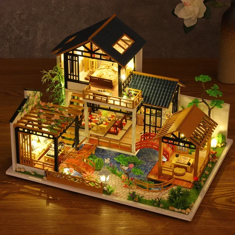 DIY Деревянный 3D светодиодный мини-кукольный домик с набором мебели, креативный подарок, Готовый размер 29.5*22.5*19.8 СМ