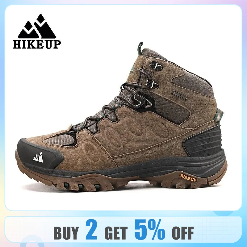Мужские походные ботинки HIKEUP с высоким берцем, зимняя уличная обувь, нескользящие спортивные повседневные треккинговые ботинки на шнуровке, мужская замшевая теплая обувь