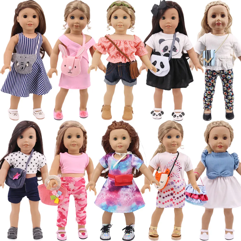 2 шт./компл. Одежда + сумка Kawaii Animal Shape Bag 18-дюймовая американская кукла для девочек 43 см, одежда для куклы Реборн, Аксессуары, платье, модный подарок