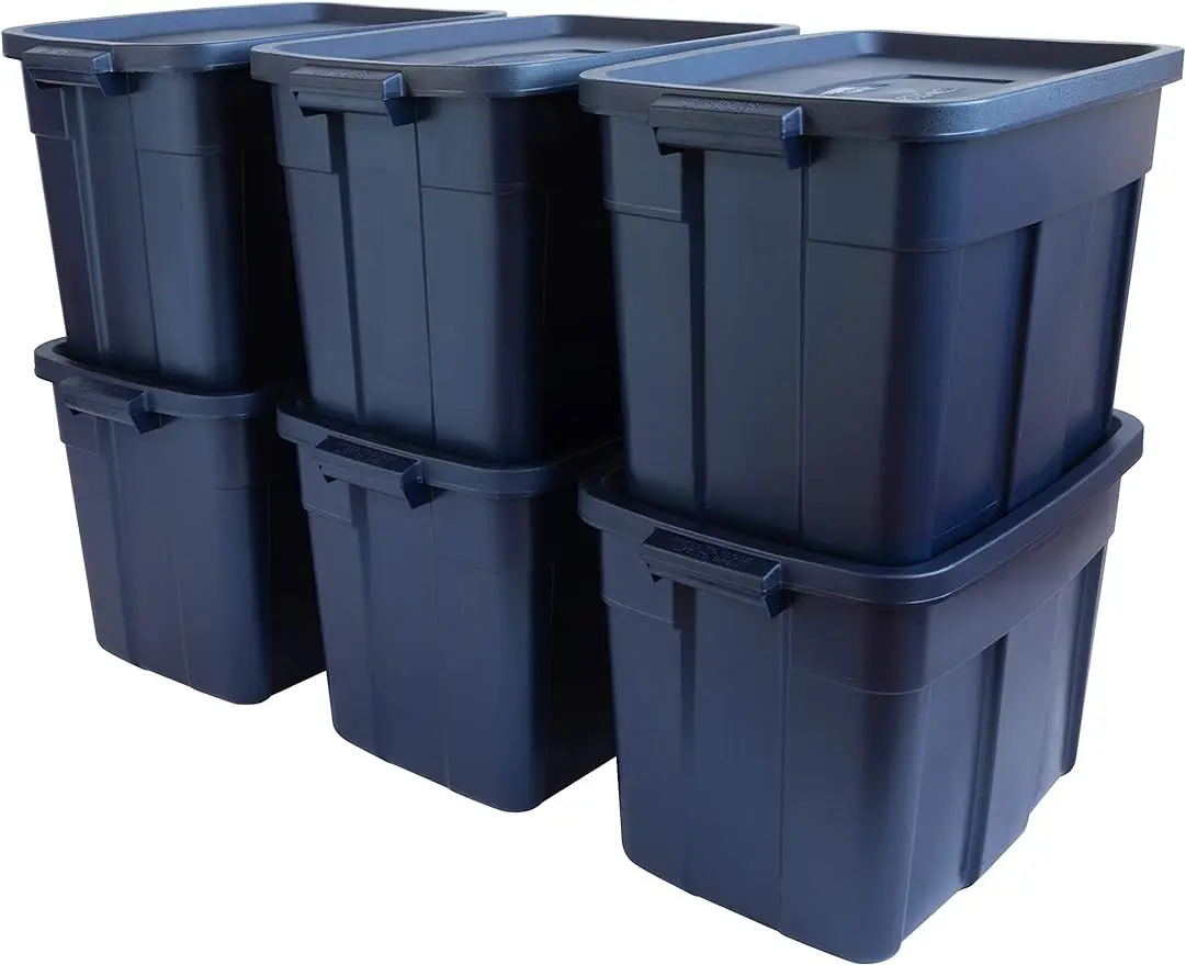 Сумки для хранения Rubbermaid Roughneck️, Прочные Штабелируемые контейнеры для хранения, Передвижные коробки и многое другое, 18 галлонов - 6 упаковок