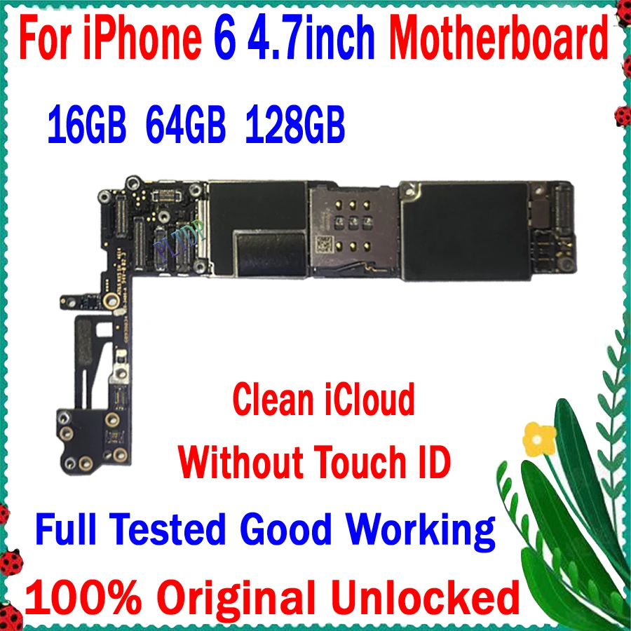 Бесплатная доставка Очистите материнскую плату icloud для iphone 6 4,7-дюймовая материнская плата 16 ГБ 64 ГБ 128 ГБ 100% Оригинал для логической платы iphone 6
