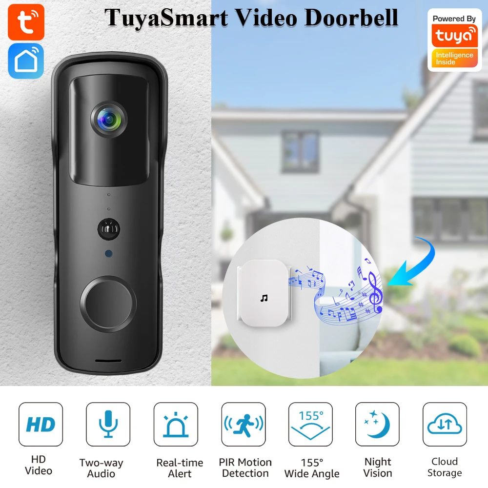 Беспроводной видеодомофон TuyaSmart Водонепроницаемая камера ночного видения Домашней безопасности 1080P FHD Цифровой визуальный домофон WIFI Дверной звонок