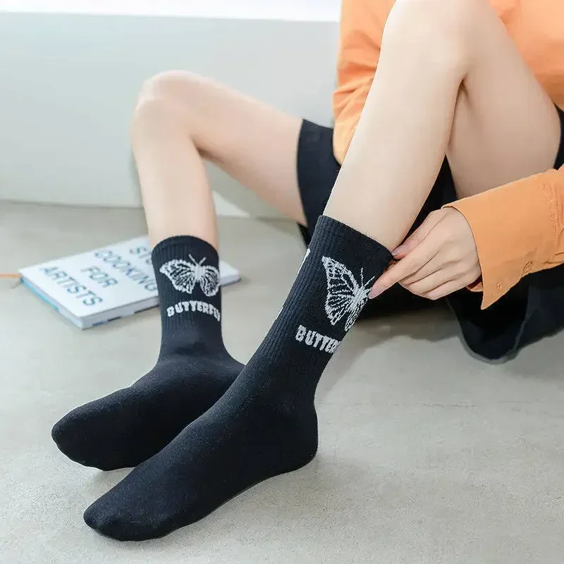 Ретро, милые носки-бабочки, Японский весенне-осенний женский спортивный лук, простые модные носки-трубочки Calcetines Mujer Носки