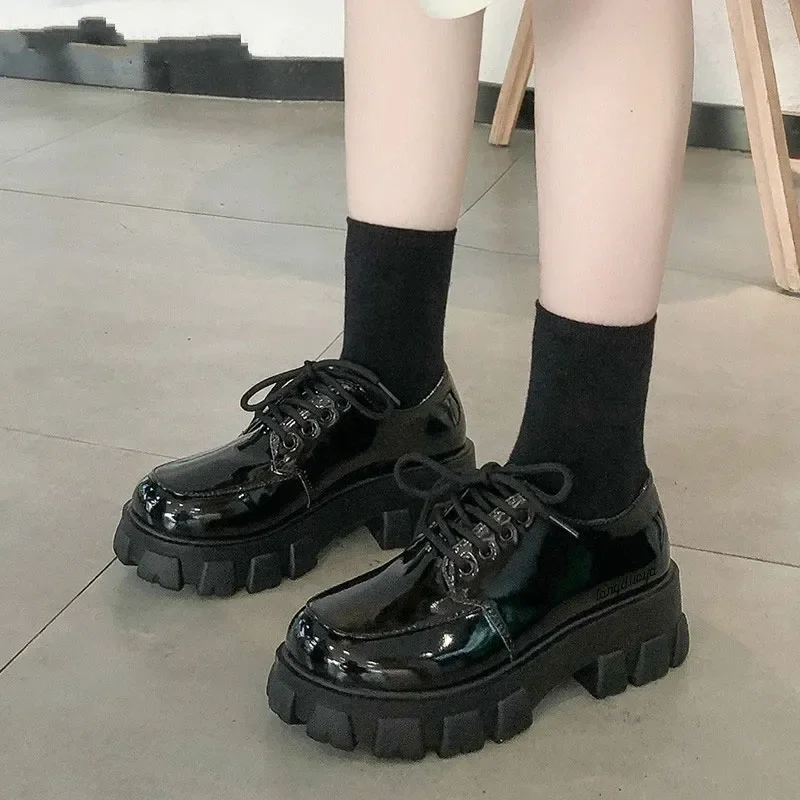 черные туфли Мэри Джейн на массивном каблуке в стиле Лолиты, туфли-оксфорды на платформе, Женская школьная форма, Студенческая обувь, туфли-лодочки Kawaii для девочек
