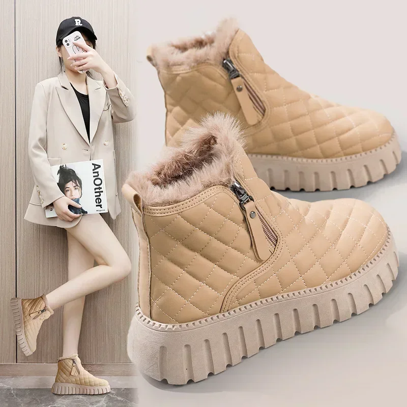 Женские зимние ботинки, зимние плюшевые Теплые удобные Нескользящие хлопчатобумажные туфли, модный тренд на открытом воздухе, Спортивная Повседневная обувь на плоской подошве 2024