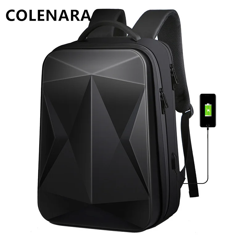 COLENARA Водонепроницаемый рюкзак, мужская школьная сумка для ноутбука с USB-зарядкой, ABS, большая вместительная дорожная сумка с твердым корпусом, наплечная сумка