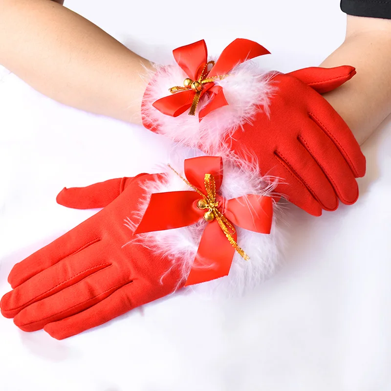 Рождественские красные меховые перчатки для костюма Санта-Клауса, бархатные перчатки для вечеринки, Рождественские маскарадные костюмы, праздничные перчатки для женщин и детей