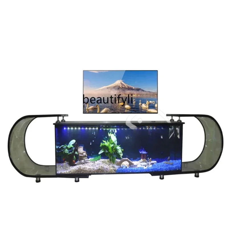 Фон для аквариума с телевизором, экологическая стена аквариума, супер Белый Большой Встроенный стеклянный чайный столик с рыбным глобусом