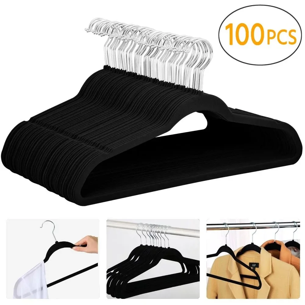 Нескользящие бархатные вешалки для одежды Easyfashion, 100 упаковок, черные