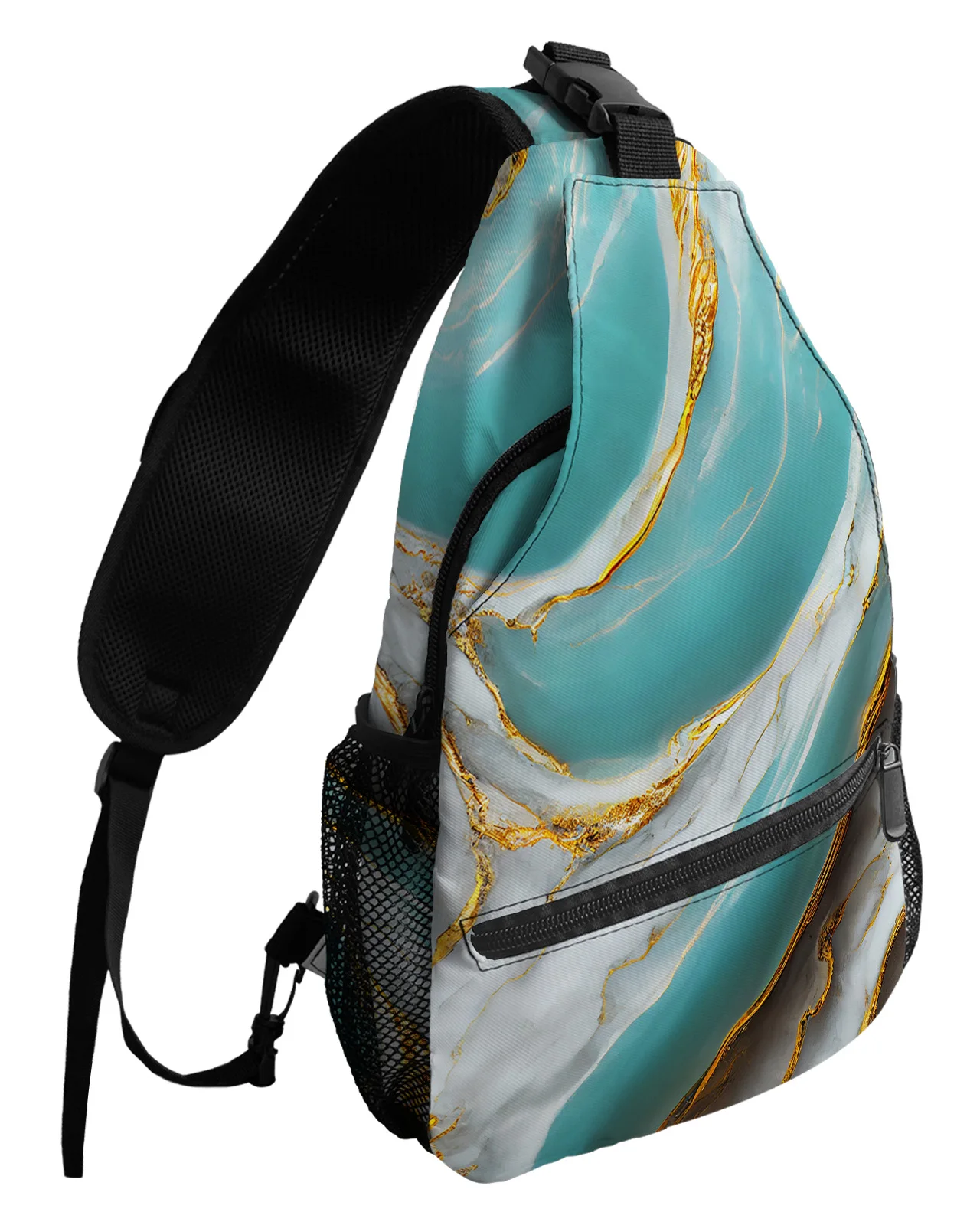Мраморная текстура Аквазеленые нагрудные сумки для женщин Мужские водонепроницаемые сумки-мессенджеры Женские дорожные спортивные сумки через плечо на одно плечо