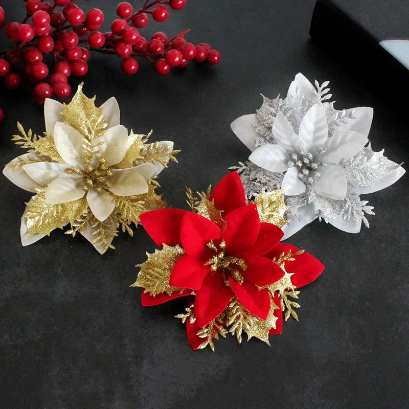 Рождественские украшения, Рождественские трехслойные искусственные цветы, гобелены для Рождественской елки, Подвески, аксессуары для дома