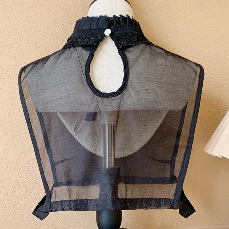Женская элегантная блуза с накладным воротником из прозрачной органзы, съемная блузка с вышивкой, кружевная стойка, гофрированная рубашка, прямая поставка Dickey