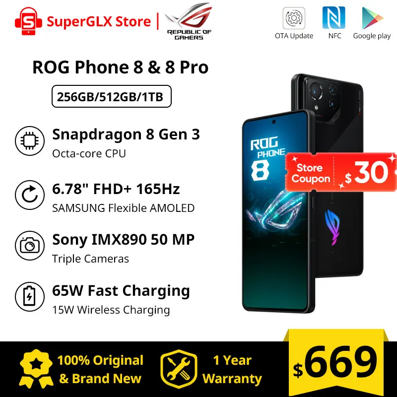 ROG Phone 8 и 8 Pro 5G Игровой телефон Snapdragon 8 Gen 3 6,78 