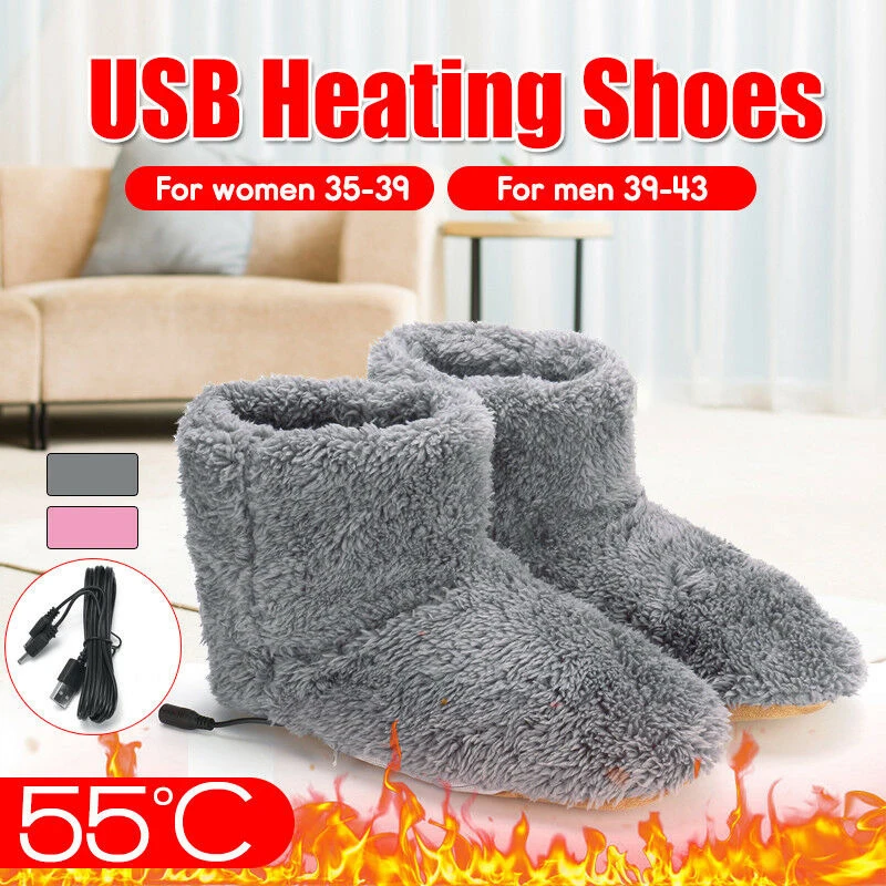 Зимняя обувь с USB-обогревателем, плюшевые теплые электрические тапочки, Моющаяся электрическая обувь с подогревом, грелка, Нагревательные стельки