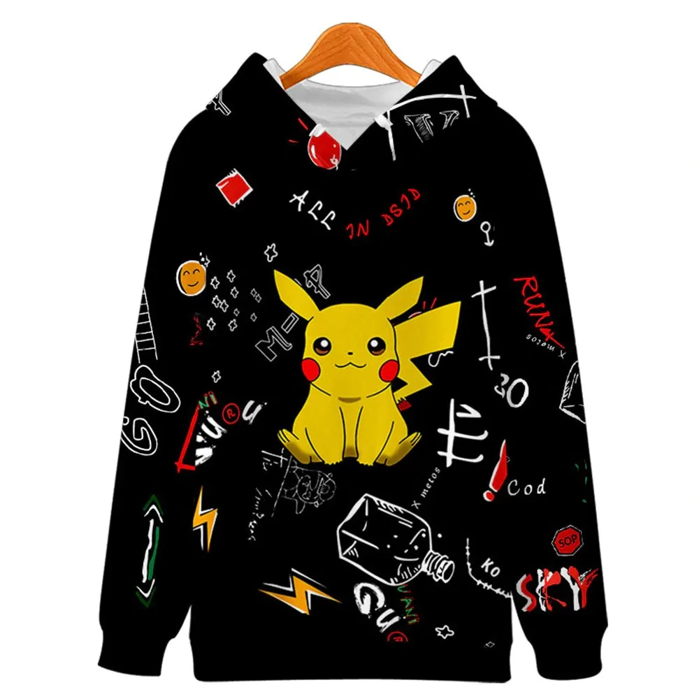 2024 Новая толстовка Pikachu с капюшоном Kpop Pocket Monster с капюшоном в стиле хип-хоп с 3D принтом Pocket Monster, пуловер для пары