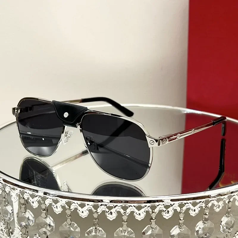 2024 Мужские роскошные солнцезащитные очки на лобовом стекле из металла в стиле ретро из овчины, женская мода, путешествия, вождение, солнцезащитные очки с антибликовым покрытием UV40