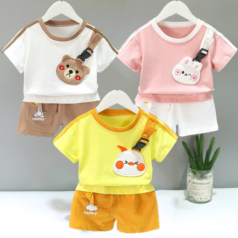 Детские шорты с короткими рукавами с вышивкой в виде животных, комплекты для групп, Повседневная одежда для маленьких мальчиков и девочек, детская повседневная одежда