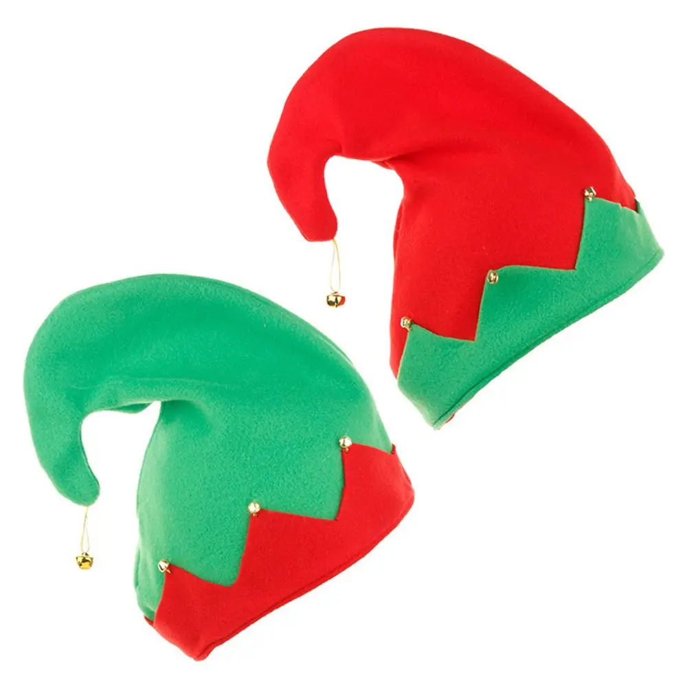 Шапочки Красно-зеленые в стиле пэчворк с плюшевым шариком Санта-Клауса и лося, женские Рождественские шапки с металлическим колокольчиком, Корейские зимние шапки, бархатные шапки