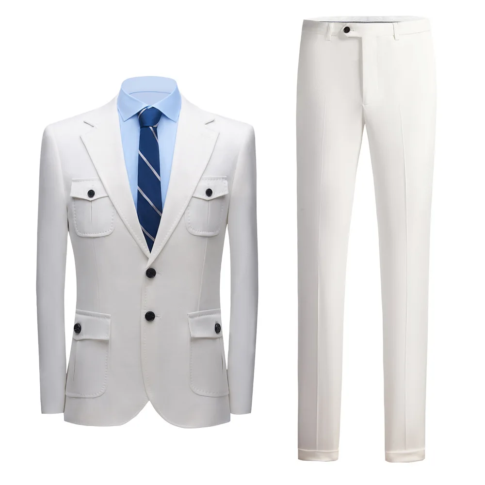 Новый белый костюм из двух предметов: одежда для охоты или выступлений, мужской стильный повседневный стиль, свадебное платье для жениха