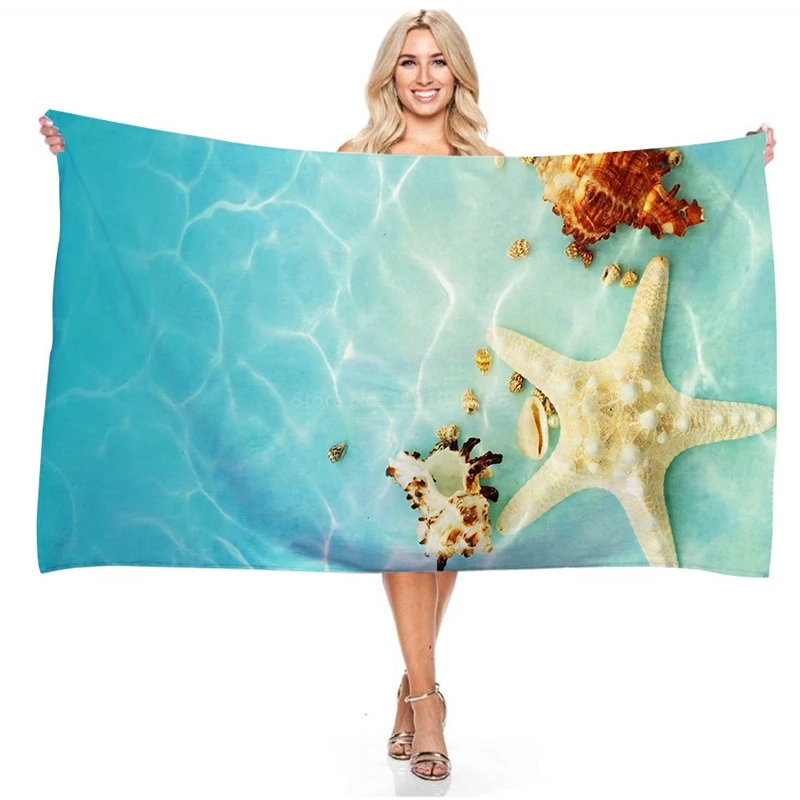 Пляжное полотенце с принтом морской звезды Ocean Life, морская раковина, Банное полотенце для ванной комнаты, для детей и взрослых, для плавания на открытом воздухе, Полотенце из микрофибры, Тонкое Одеяло