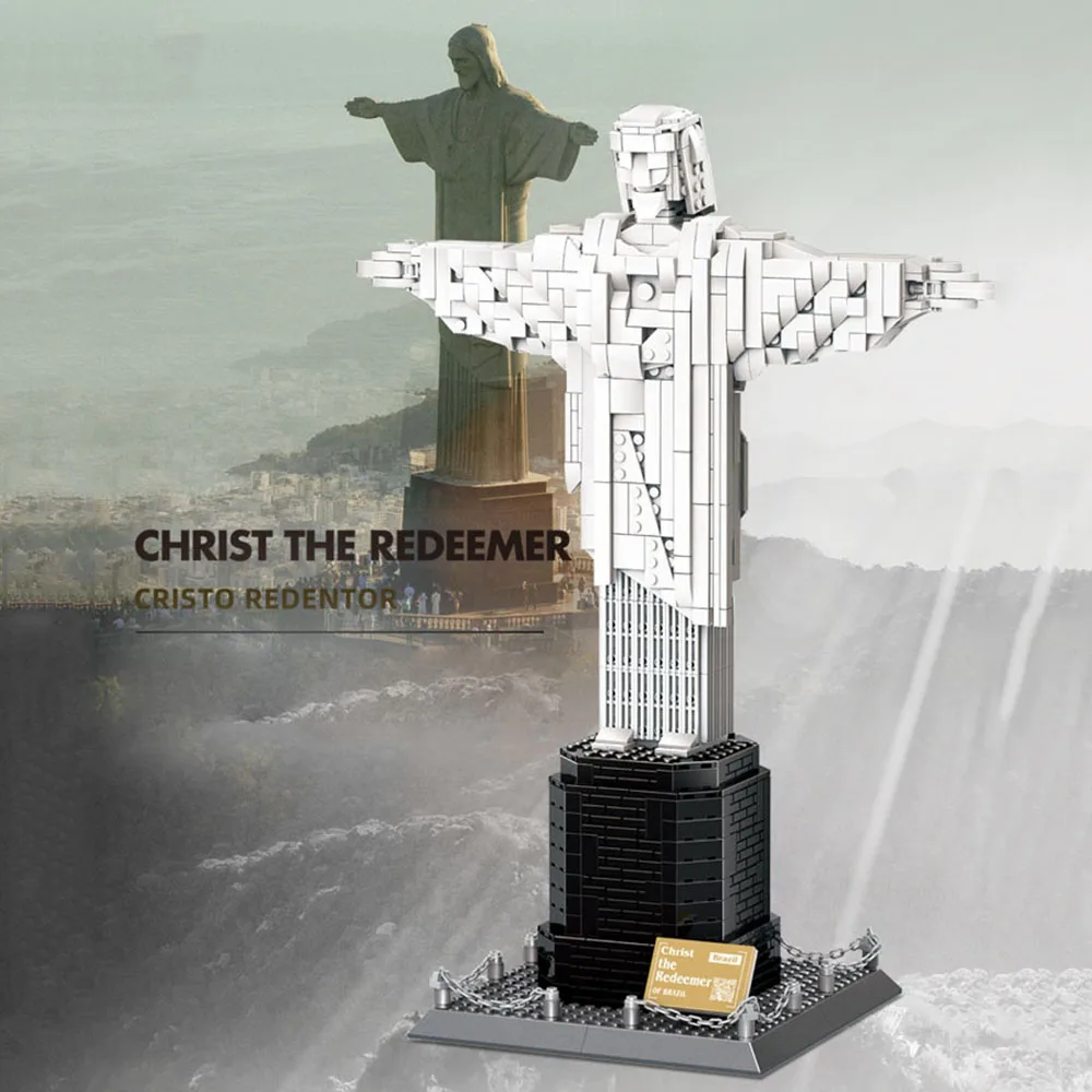 Всемирно известная современная архитектура Cristo Redentor Рио-де-Жанейро Бразилия Строительный блок Иисус Собирает модель кирпичика Игрушки для подарков