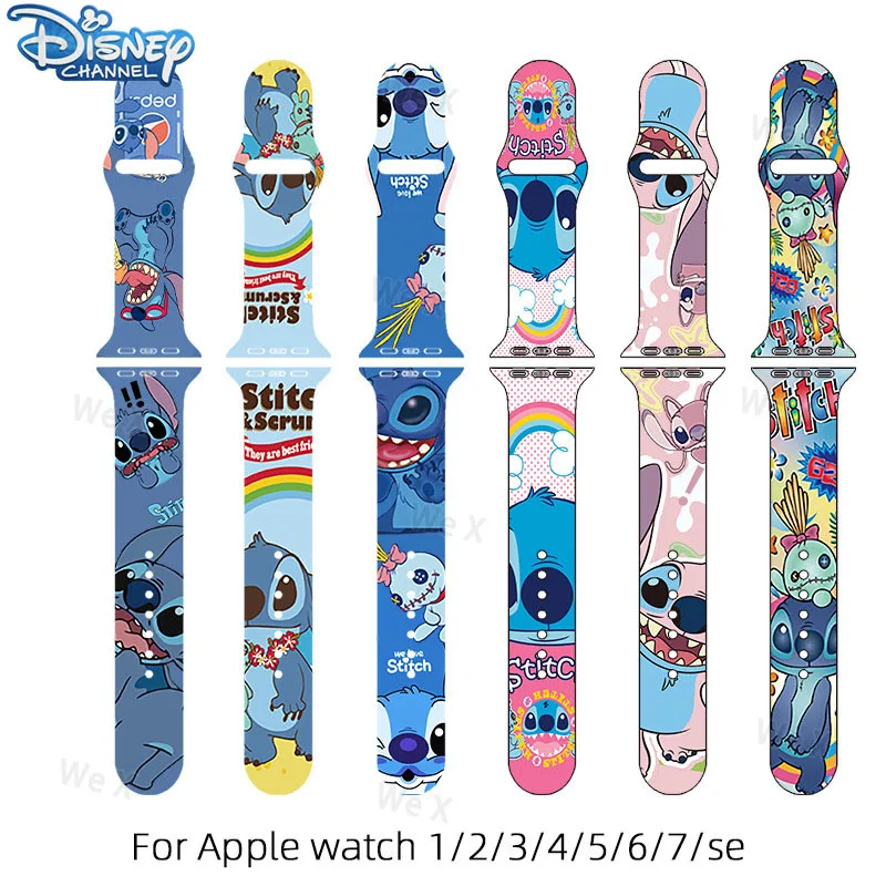 Силиконовый Ремешок Disney Cartoon Stitch Для Apple Watch 45мм 44мм 40мм 38мм 42мм Smartwatch Ремешок Для Часов Браслет iWatch Series Strap