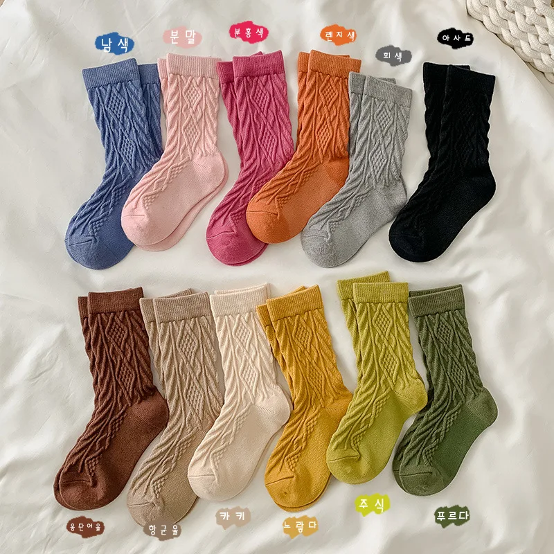Носки для мальчиков и девочек, модные шерстяные носки ярких цветов, осень-зима-весна, детские шерстяные носки длиной до середины икры