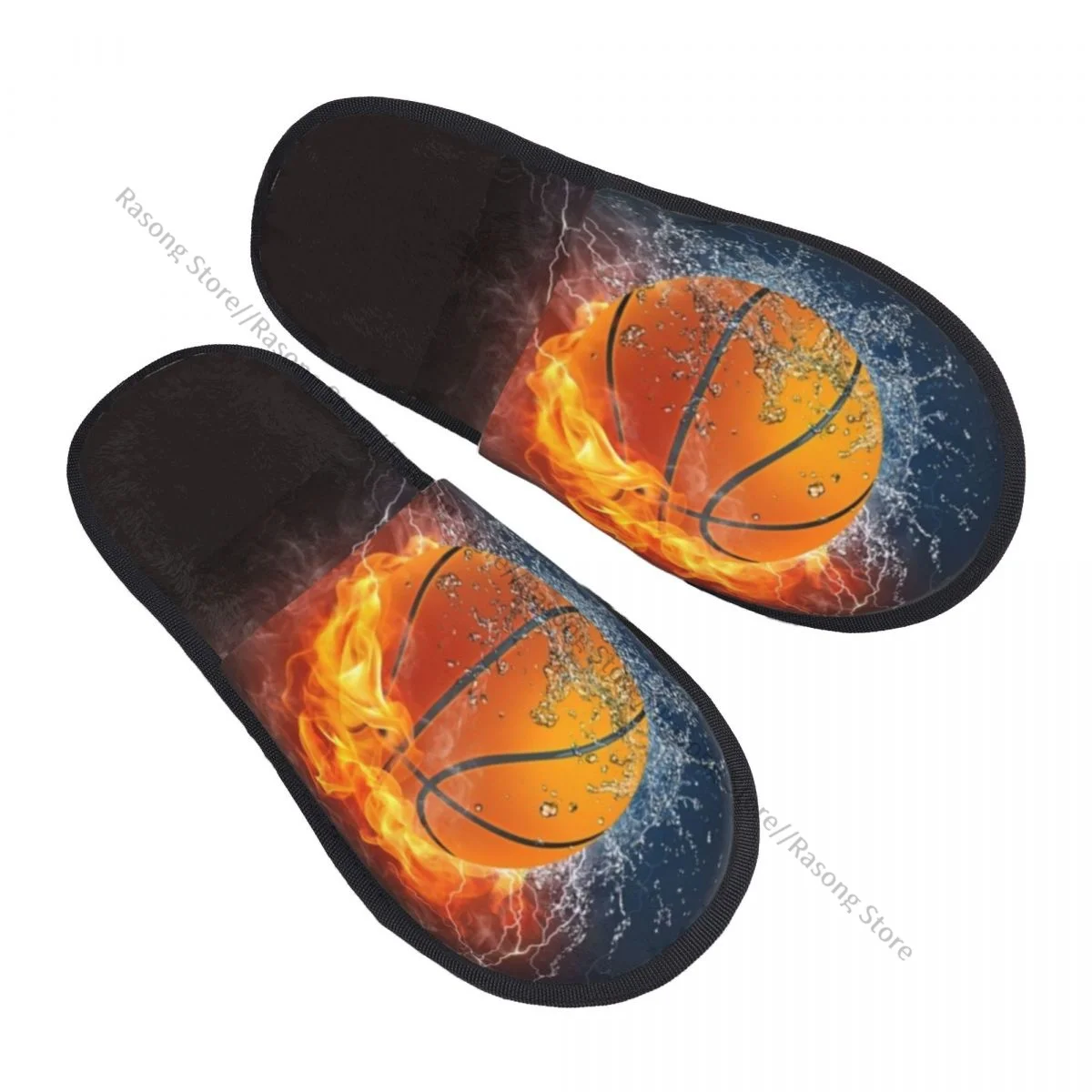Баскетбольный мяч в огне и воде, тапочки для женщин, мужские пушистые зимние теплые тапочки, домашние тапочки